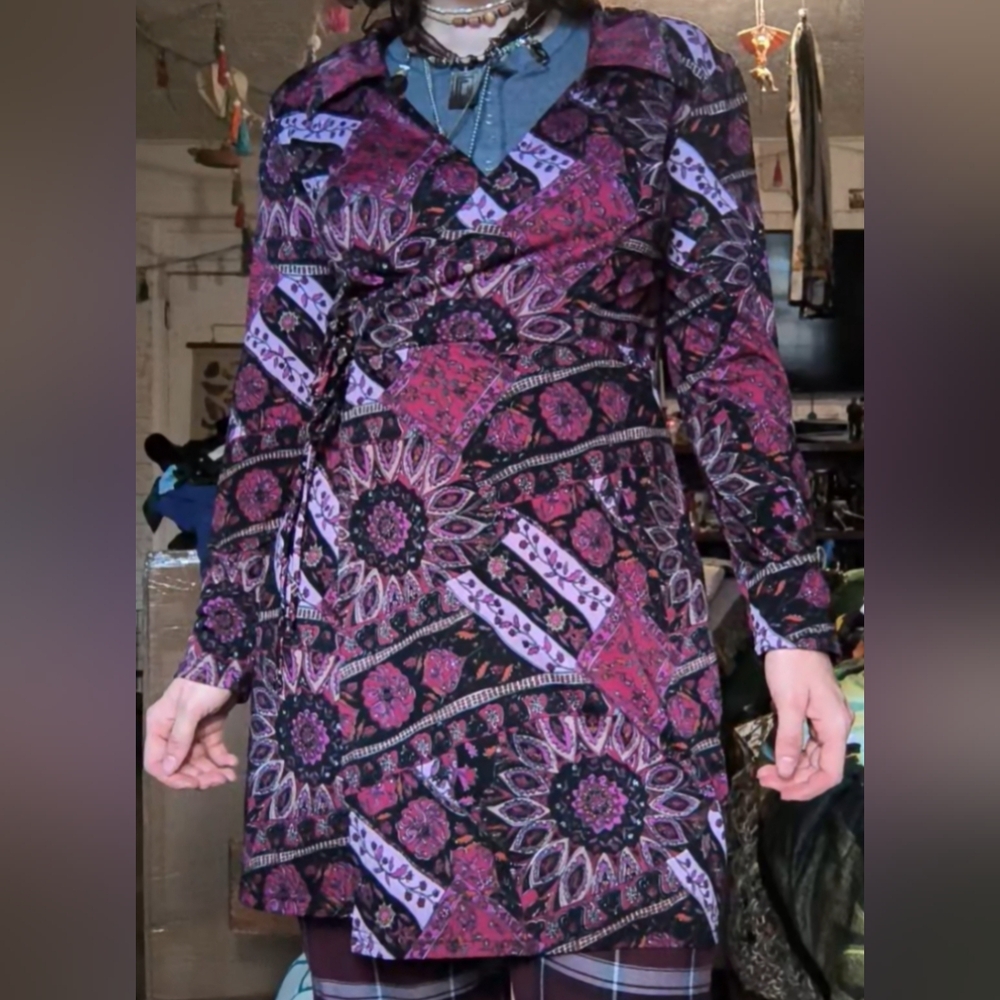 Heart Soul Geometric Floral Dress in Purple and Pink